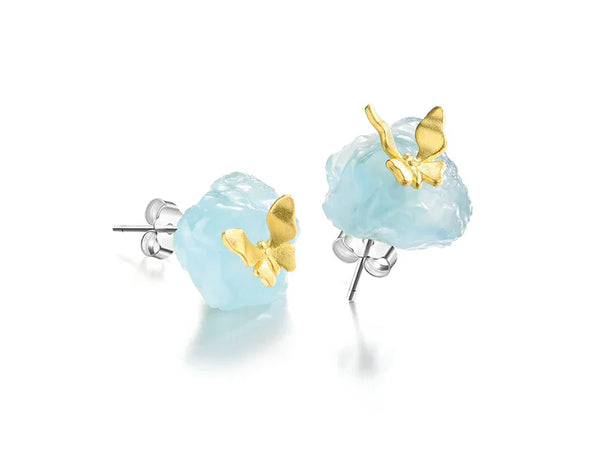 Aquamarine Kelebek Damlama Küpe
