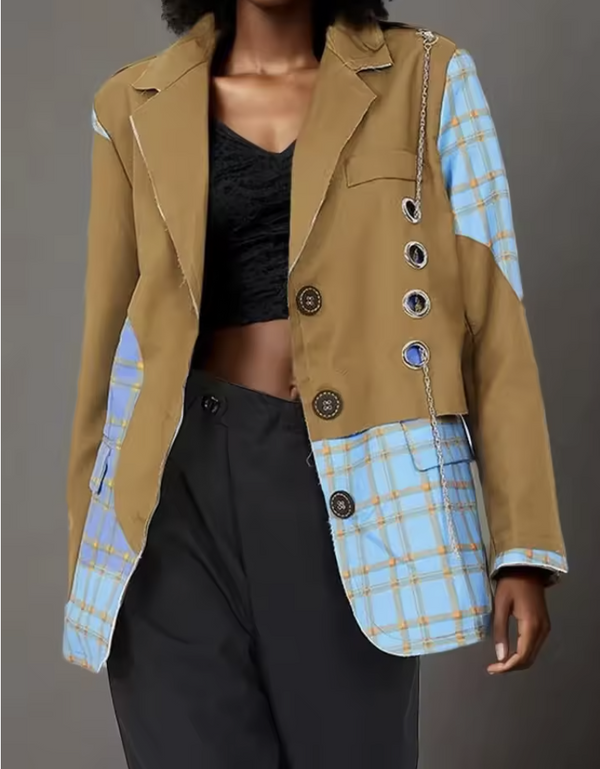 Patchwork Zincir Chic Blazer Ceket